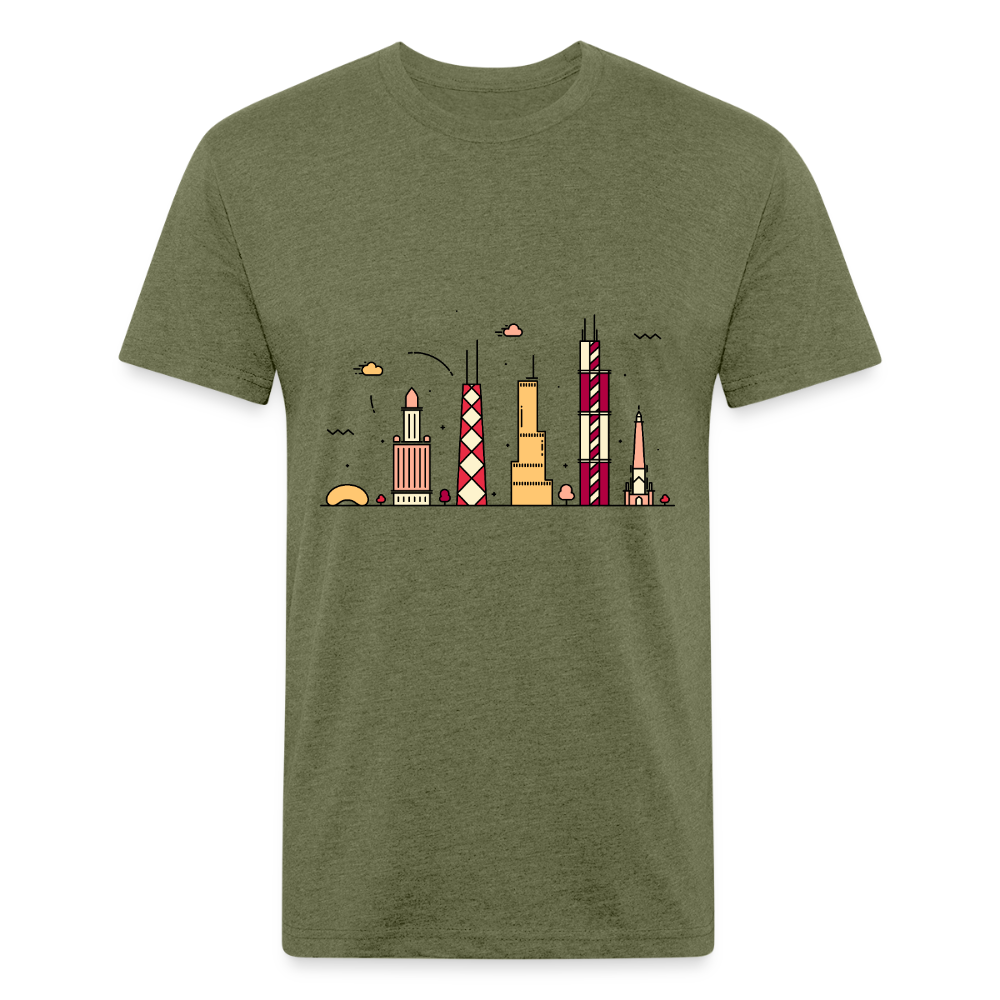 Animated Chicago Skyline T-Shirt - heather military green