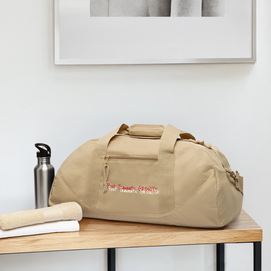 Post Traumatic Growth $quad Recycled Duffel Bag - beige