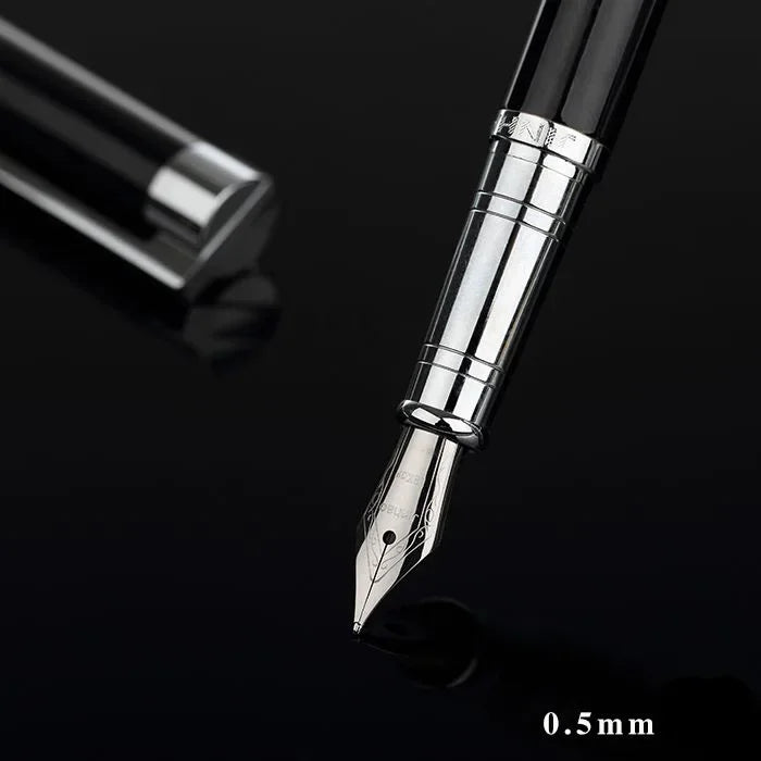 Classic Black and Silver Fountain Pen With 0.5mm Iridium Nib