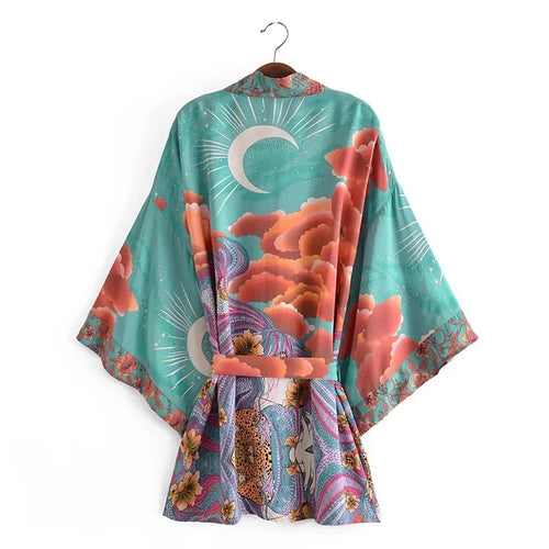 Boho Queens Women Floral Print Bat Sleeve Beach Bohemian